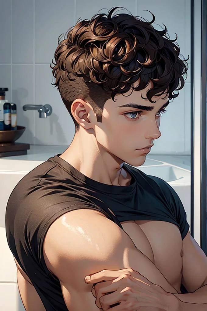 man short curly hair fade haircut style brown hair color