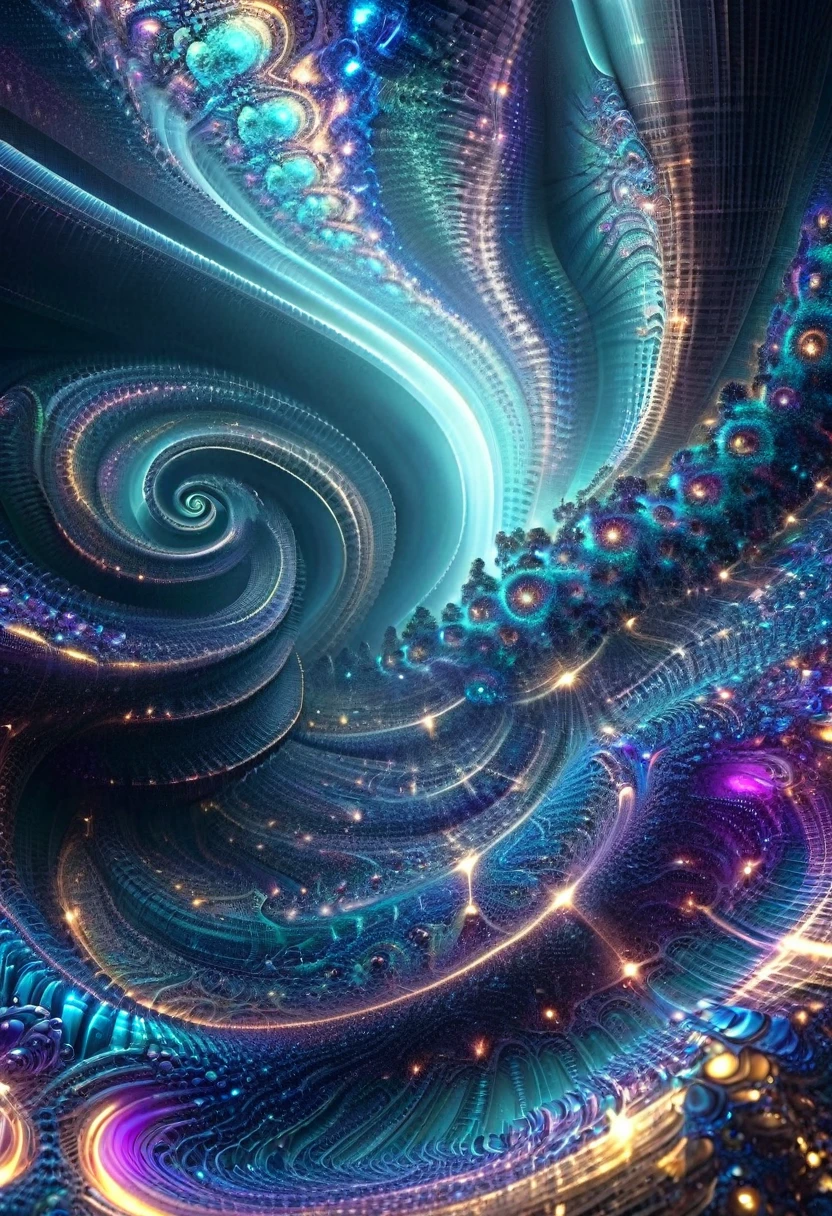Create an immersive video experience that visualizes the character’s heartbeat through intricate 3D fractal patterns, composed of vibrant psychedelic pixels and interconnected circuits. Use the following elements to enhance the visuals:
1. Animated Transitions: Seamlessly morph between different fractal patterns.
2. Dynamic Lighting Effects: Integrate dynamic lighting that moves with the heartbeat, adding depth and drama.
3. Camera Movements: Include subtle panning, zooming, and rotating to provide a sense of exploration and immersion.
4. Depth of Field: Apply depth of field effects to focus on specific parts of the fractals for a cinematic look.
5. Layered Animations: Layer multiple animations to add complexity, such as smaller fractals or particles within the larger structures.
6. Color Shifts: Gradually shift the color palette over time to maintain vibrant and engaging visuals.
7. Pulse Synchronization: Synchronize the fractal animations with the heartbeat sound or rhythm for a cohesive audio-visual experience.
8. Particle Effects: Add particle effects like sparks, glows, or trails that move along with the fractals.
9. Audio Reactive Elements: Make visual elements react to the audio, such as changing the intensity of the fractals’ glow with the volume or beat.
10. Textures and Materials: Experiment with different textures and materials to give the fractals a more tangible and varied appearance.