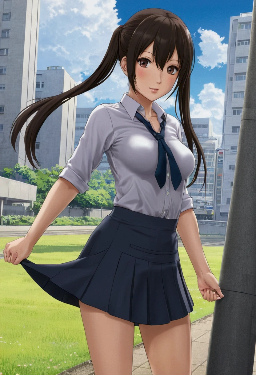Anime girl lifts her skirt and shows her vagina full of semen 