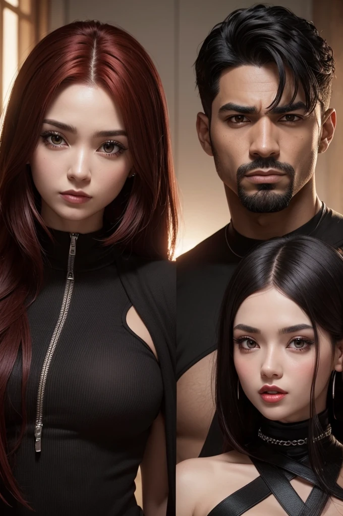 I created two characters with a naughty look, a man and a woman, a dark-skinned man with black hair and a thin, red-haired woman. 