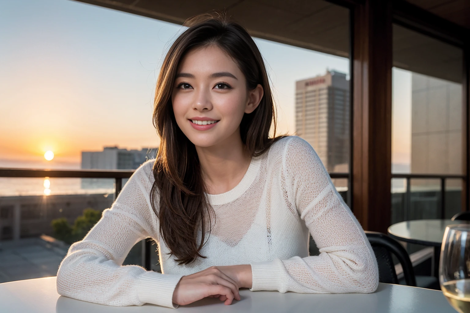 ((Highest quality、8k、masterpiece:1.3))、slimカップル、modelカップル、(Realistic, Intricate details:1.2), full-course dinner、Wine Party、Amazing view of the sunset sky and clouds、A bright smile、The wonderfulness of smile、Bright image、The beauty of wine, Beautiful Face, blue eyes, The light shines on your face, blush, short hair,Bright Face、42 years old), 39 years old, red wine 、Appetizers、Italian food、Wine bottle、Champagne、sparkling wine、Two beauties、Brown Hair、Shortcuts、Long sleeve shirt、dress、Beautiful woman 1, (slimな顔), (The body is slim), (Brown Hair), (Shortcuts), cheeks turn a little red,Attractive beauty、restaurant, In a prominent place (From the waist up) Nova Frog Style, actress, model, Upper Body, White wine, slim, wine glass, 中央に置かれたwine glass, smile, (smile: 1.15), Beautiful fine grain, Depth f/2,saturation, High Contrast, Strong light and shadow,Moist Body:1.5、3D texture、Delicate eyes、Brown Hair、The hair is very shiny、
