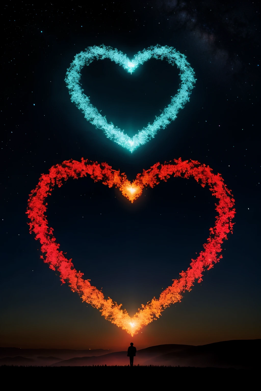 Create a night landscape with a heart in the middle with the initial G + A