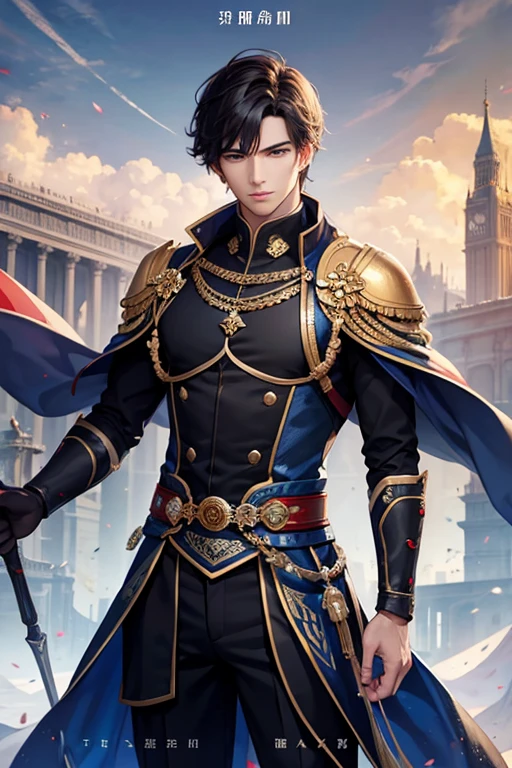Generate a novel cover,male,modern society,emperor,Handsome,Vision,Background is the city