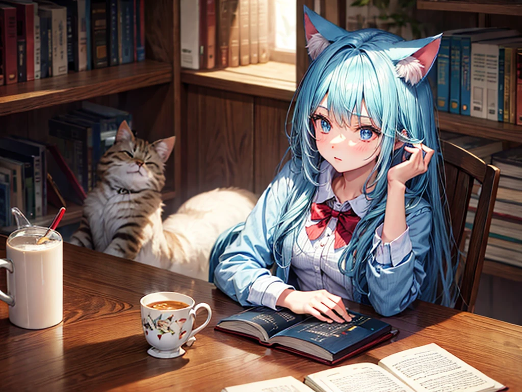 Cat-eared girl reading a book
