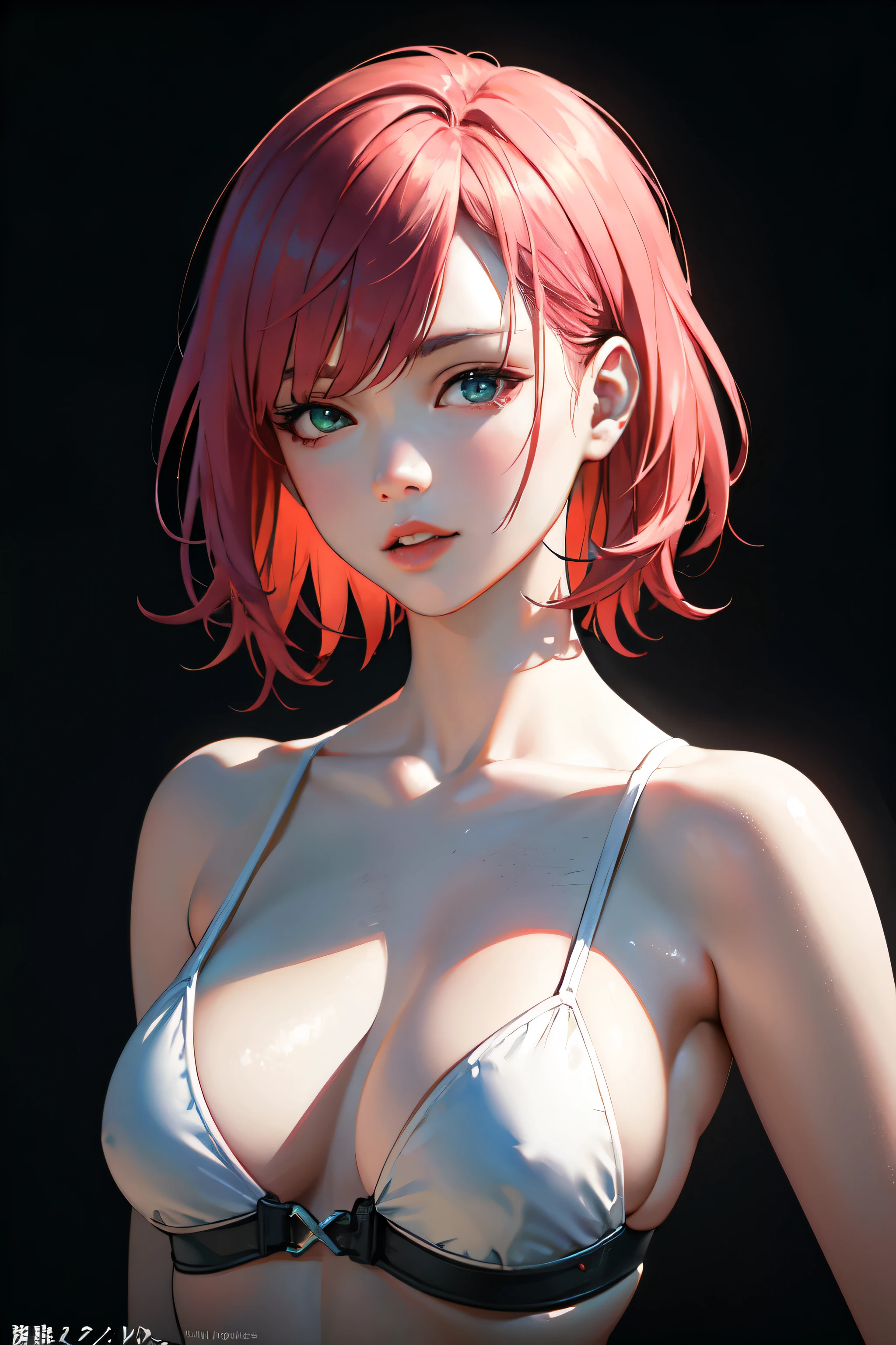 最high quality、masterpiece、超High resolution、(Photorealistic:1.4)、Highly detailed CG Unity 8k wallpaper、Detailed and complex、original、High resolution、Raw photo、(Perfect figure)、Detailed and complex,、Soft Lighting、high quality、Film Grain、Depth of written boundary、Hmph、Ultra-realistic、Color Grade、Dynamic Pose、Portrait、Japanese、Laughter、Lips、short hair、Viewer、Natural soft light、With a girl、20-year-old、whole bodyエズビアン、solo、 student、University、cute、Beauty、Inconspicuous、Cold light 12000K \\ 、detailed and realistic、Skin Texture、Ultra-detailed、リアルなSkin Texture、(dramatic、信じられないほどのmasterpiece:1.3)、Browsing Caution,Swimwear,Pink Hair,whole body