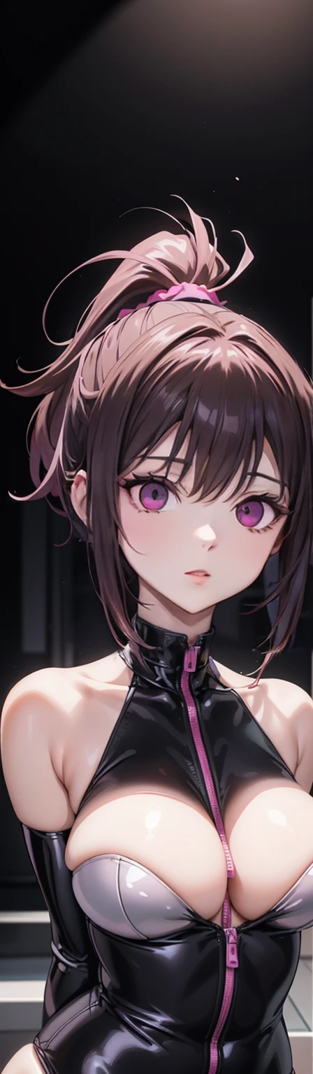 1 girl,Browsing Caution, Kyoko Masaki,(Yu-Gi-Oh),Unsdef,Short hair, brown hair, headdress, high ponytail, ponytail,huge breasts, clavicle, Glowing purple eyes,absurd, Brainwashing,empty eyes, ((expressionless,emotional deletion)), (Black latex tight miniskirt),((upper body naked)), (nudity), (pussy노출), avert one's eyes , full body portrait,((squat,open your legs, Put your arms behind your head.)),((pussy노출)), (pussy) (best quality、4K、8k、high resolution、There must be:1.2)、very detailed、(reality、reality的なです、reality的な:1.37)、ticker、hyper hd、studio lighting、ultra high definition paint、sharp focus、Physically Based Rendering、extreme detail、professional specifications、Vibrancy and color、haziness、sports portrait、sight、horror style、animation big 、sf、picture、concept artist、five fingers, perfect body, {{{masterpiece}}}, {{{best quality}}}, {{very detailed}}, {shape}, {{Very delicate and beautiful}},Improved performance/cost ratio、all roles、Canon 5D MK4でpicture、picture,