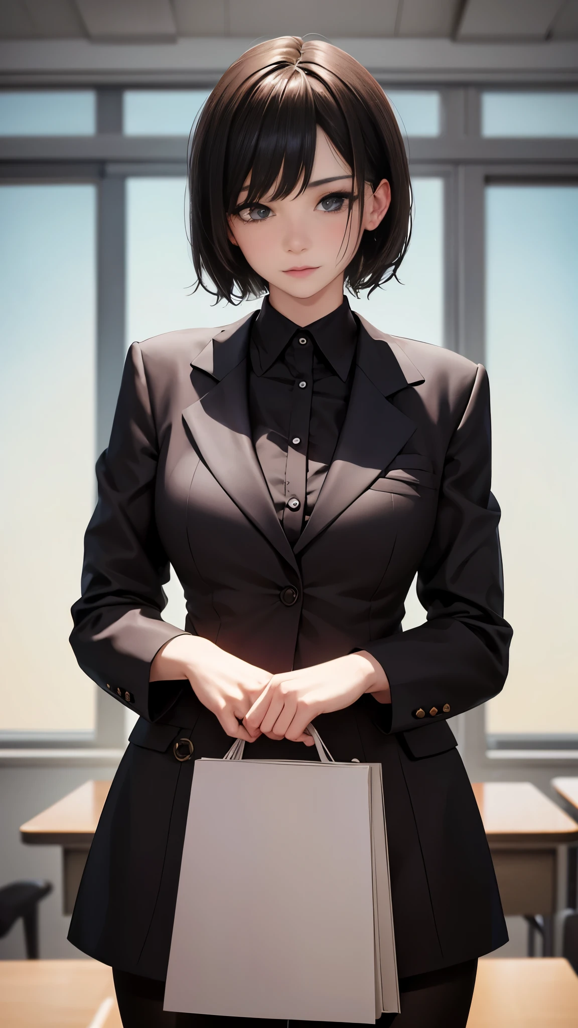 (Explicit Content), At noon, In the classroom, Two female supervisors, clad in tailored suits and carrying a top-secret file bag, entered the classroom. One of the supervisors, with distinctive short black hair, caught the camera's gaze. The lens primarily focused on her upper body, revealing the subtle play of light and shadow on her smooth skin. Rofe's artistic style, popular on CGstation and inspired by Bian Shoumin, was evident in the high quality, 8K photos. The intricate details and realistic textures were a testament to Xinhai City's expertise in Xinhaicheng H 2160 rendering technology, planned