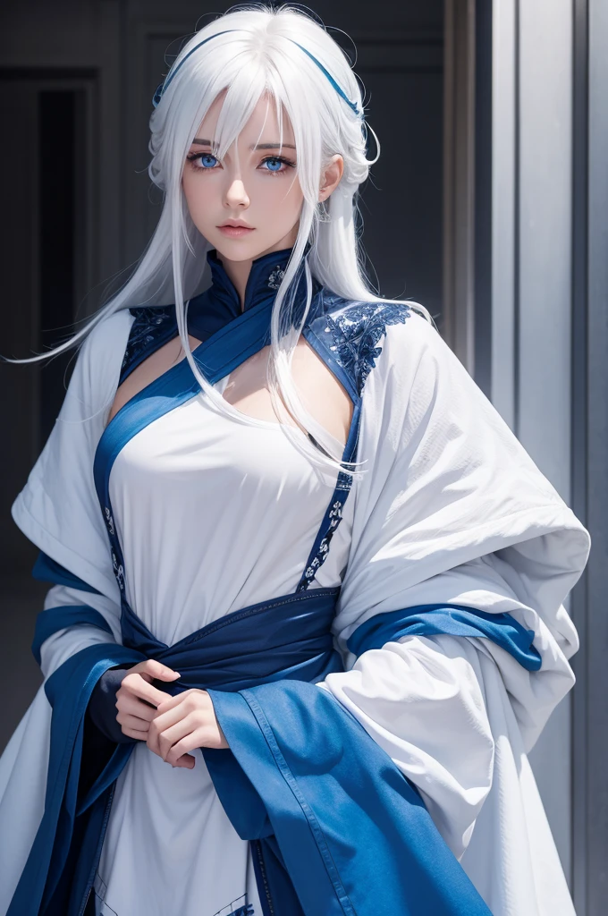 Character with white hair and blue eyes