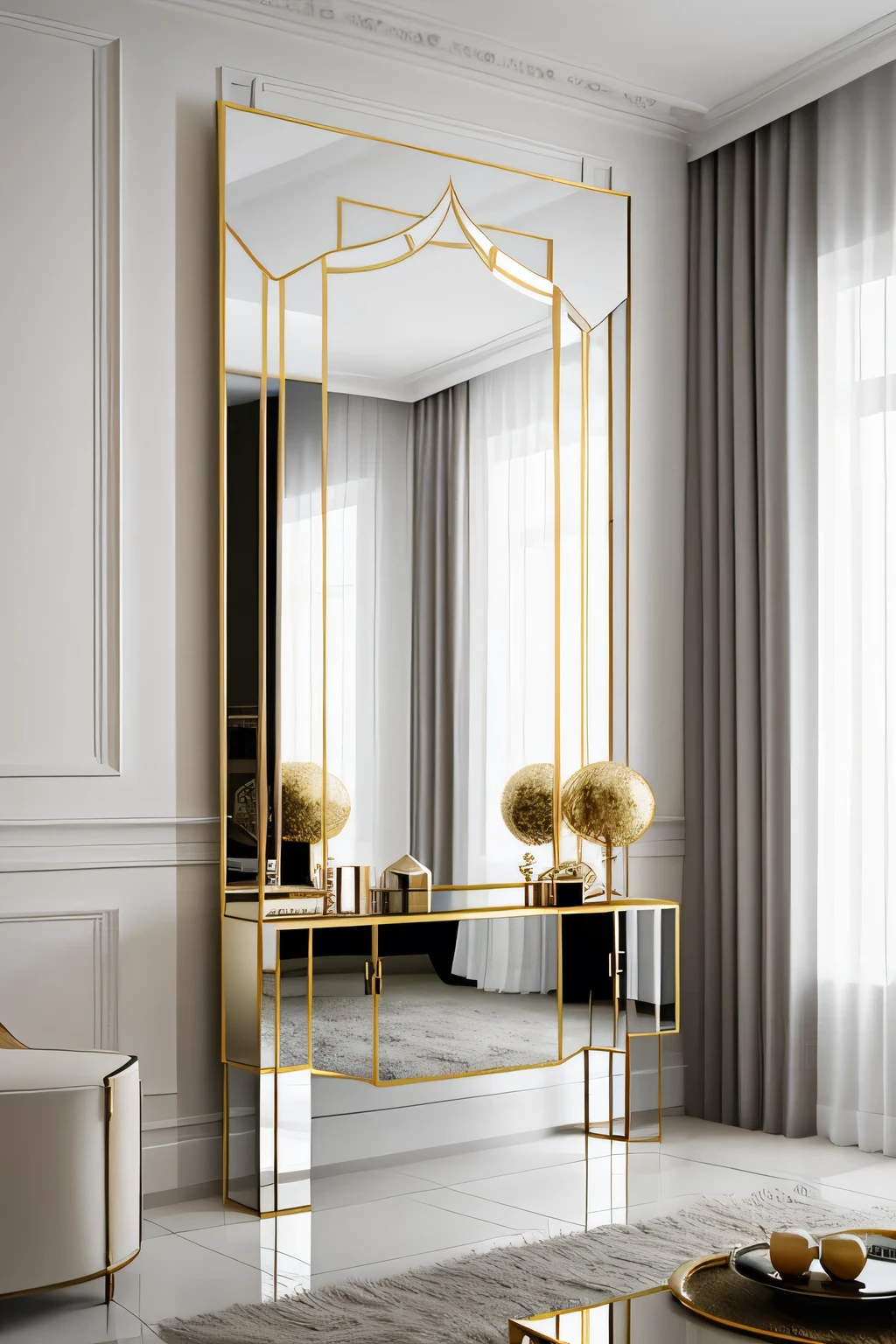 Professional 3d architecture rendering design of modern and minimal and Art Deco and parametric  and French design for  elegant glassy mirror  