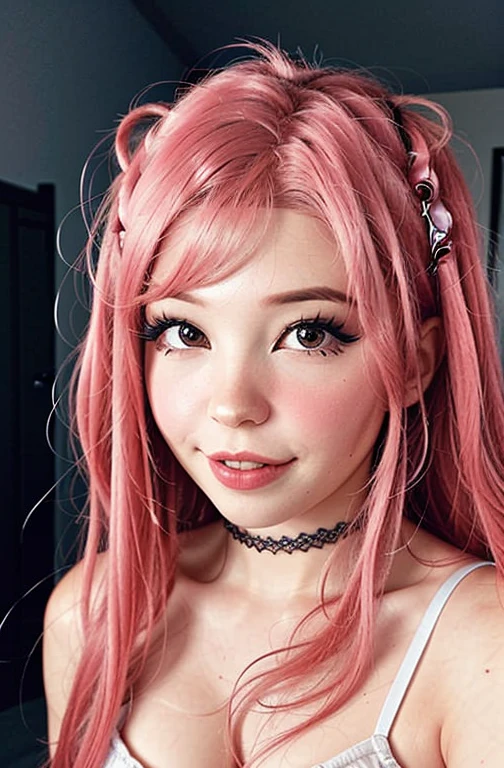 pink hair, portrait shot of a woman 