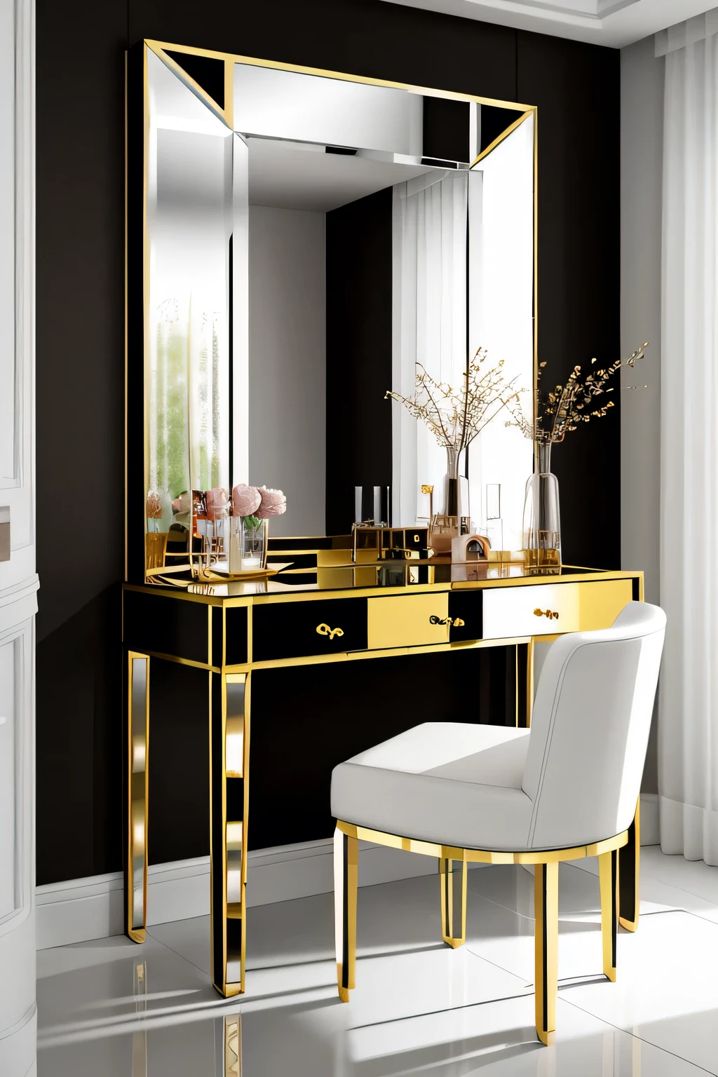 Professional 3d architecture rendering design of modern and minimal and Art Deco and parametric  and French design for  elegant glassy mirror  for  glassy makeup table 