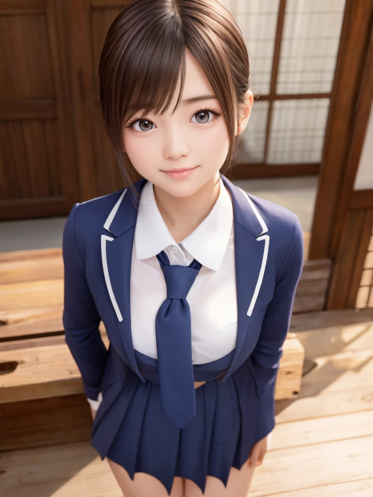 （ultra detailed realistic human skin, japanese  ultra extremely amazingly beautiful girl:1.2), shiny charming eyes, (school uniform), looking at viewer, 
perfect sized and perfect shaped chests, 
slightly smile,cinematic lighting, 
ichigo 100% mizuki kawashita style, 