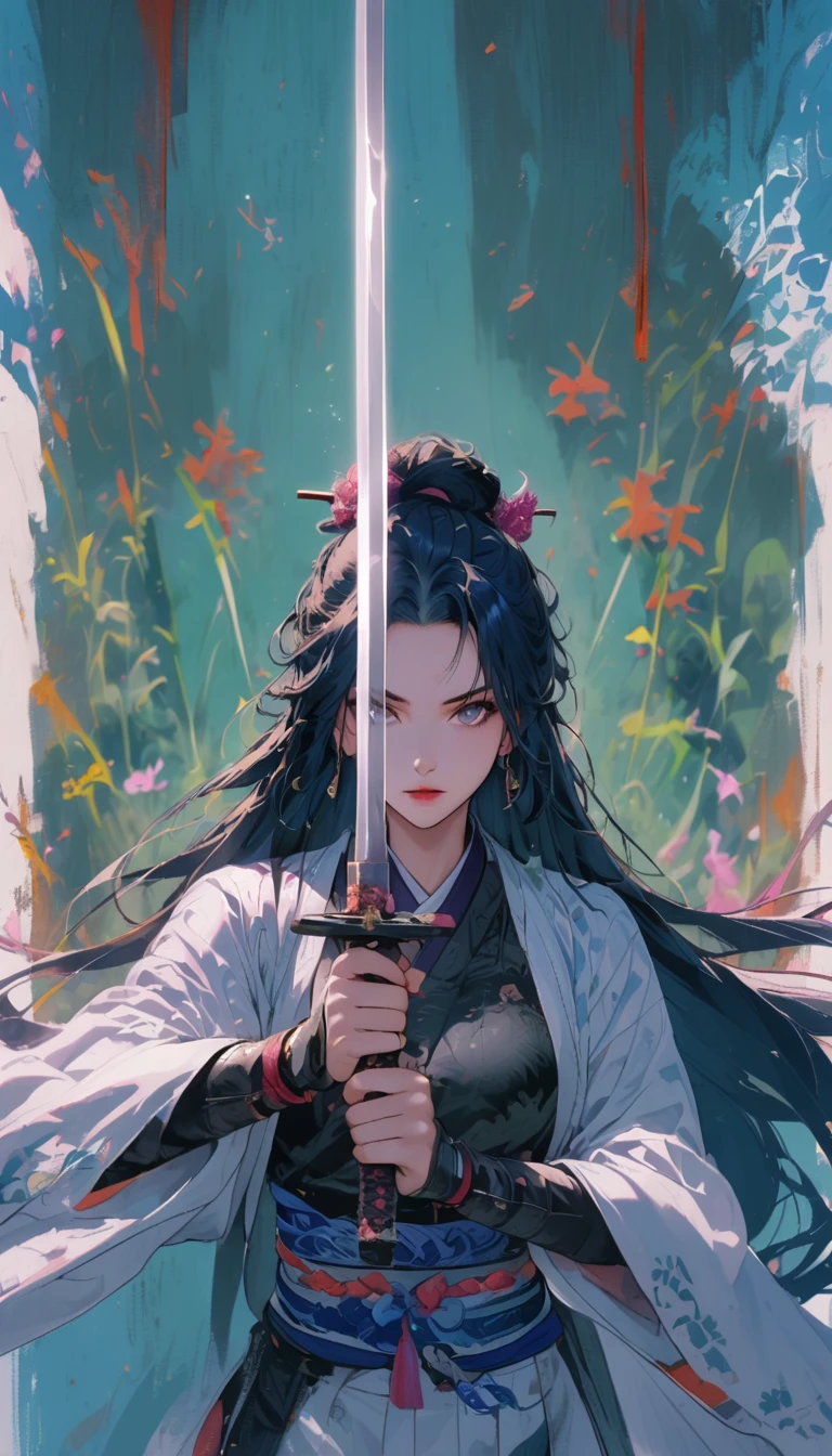 1 most beautiful woman, shining pupils, Ninja, earring, bijouterie, long hair, whole body