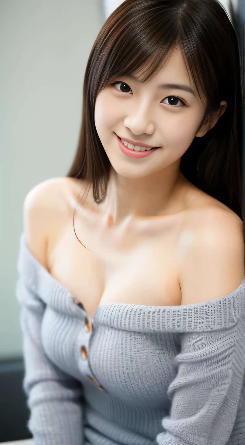 masterpiece,best quality,(Japanese girl),((Beautiful girl)),cleavage,(off shoulder:1.2),(perfect body beauty:1.2),(shy smile),from above