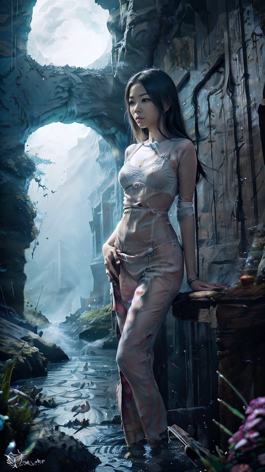 BAINV, (Masterpiece, best quality:1.2), 1 woman, alone, In the depths of wonderland，Moonlight falls like water，mist room，heroine&#39;can&#39;Can&#39;t see the shape clearly.，Like an angel..In the painting.，sexy legs，Very beautiful legs，Leaky sexy legs，big ，美丽而又带着一丝undercover的色彩。Her face was beautiful and delicate...，Like intricately carved jade..，Revealing beauty that is different from the outside world。Eyebrows are beautiful..，The waves in my eyes are like twinkling stars..，it shows the light of perseverance and wisdom..。The bridge of the nose is straight...，Lip color like cherry，The corners of his mouth lifted slightly.., Reveals confidence and calm.。Her face was clear...，ผิวhaveความยุติธรรมราวกับหยก.，เผยความเรืองแสงที่haveสุขภาพดี，Like an angel.., She had never eaten fireworks in this world...。Her makeup was light and delicate...，have&#39;ไม่haveการปรุงแต่งมากเกินไป.，แต่เมื่อcanแสดงอารมณ์และเสน่ห์ได้。Light-colored foundation helps reveal radiant skin...，A lightweight eyebrow pencil helps create her perfect eyebrow shape...，Eye makeup is eyeshadow and eyeliner...，itทำให้ดวงตาของเธอสดใสและhaveพลังมากขึ้น.。嘴唇涂上grace的口红，Add a little charm and sophistication。她的衣服grace别致，Fluttering clothes，it&#39;It&#39;s like the wind blows every time...，drifting into the distance。既不失grace，เธอยังแสดงความcanพิเศษของเธออีกด้วย..。A wide belt ties around the waist...，haveจี้หยกใสห้อยอยู่.，Rock with your moves.。Her hair was accidentally pulled back...，Stay safe with your host..，Some hair blows in the wind.，Add a little softness。Her body appeared in the heavenly realm...，宛如一道big 美丽的风景线，Attract everyone&#39;Interest。เธอดูLike an angel..in wonderland.，big 美丽、grace、undercover、and full of energy。volcano，deep abyss，