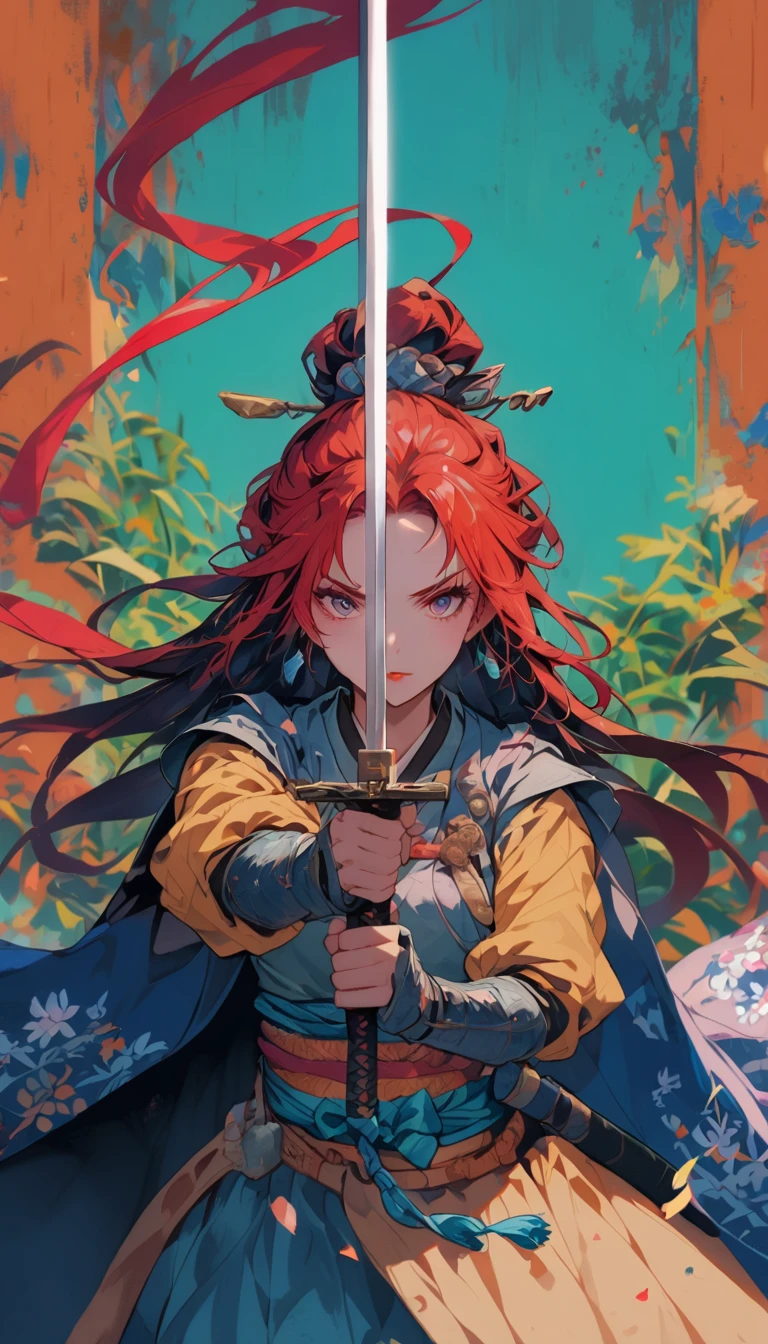 1 most beautiful woman, shining pupils, Ninja, earring, bijouterie, long hair, wind, moon, precision weapon, Detailed wording, Vivid color,