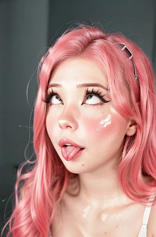 pink hair, portrait shot of a woman, ahegao face, ahegao, drooling