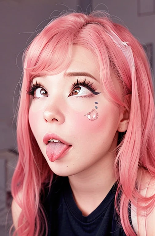 pink hair, portrait shot of a woman, ahegao face, ahegao, drooling