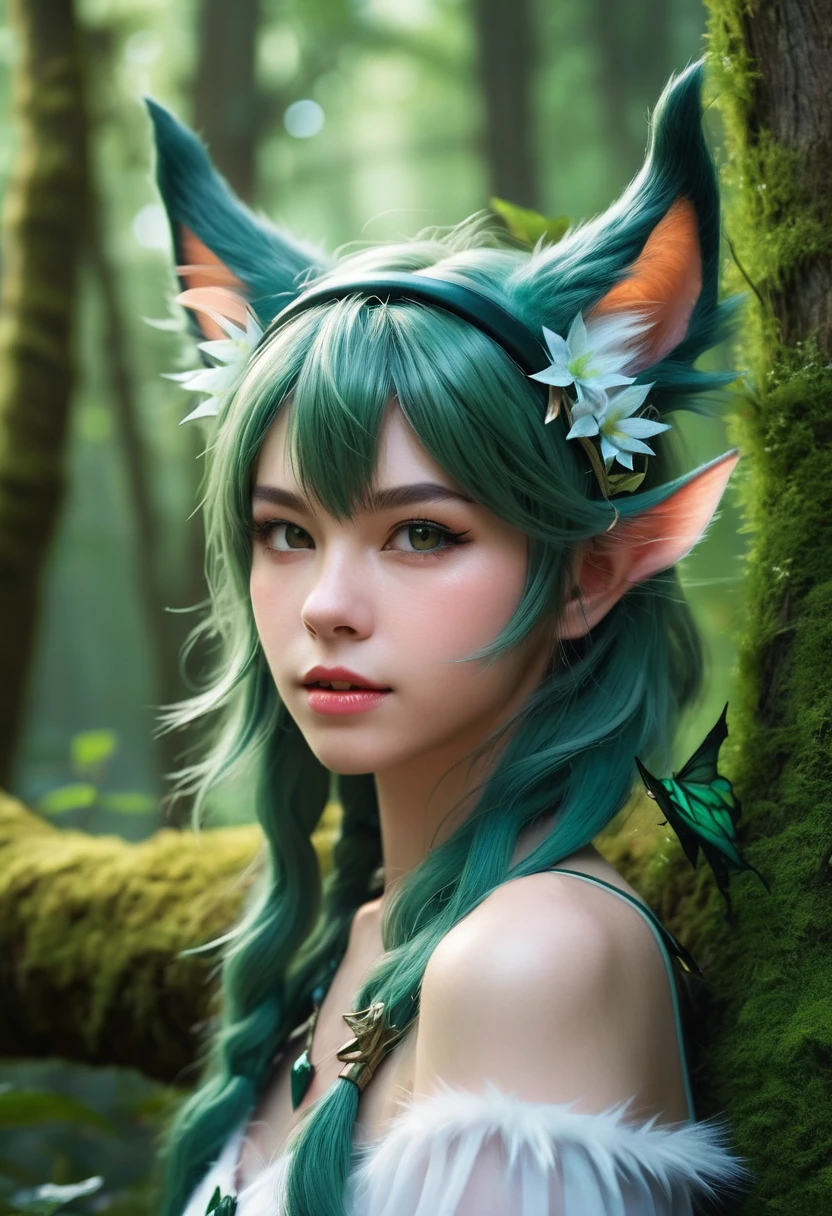 Monster Girl, Cat ear,20th Generation,forest,Fairy,Fairy,Realistic Women,cute