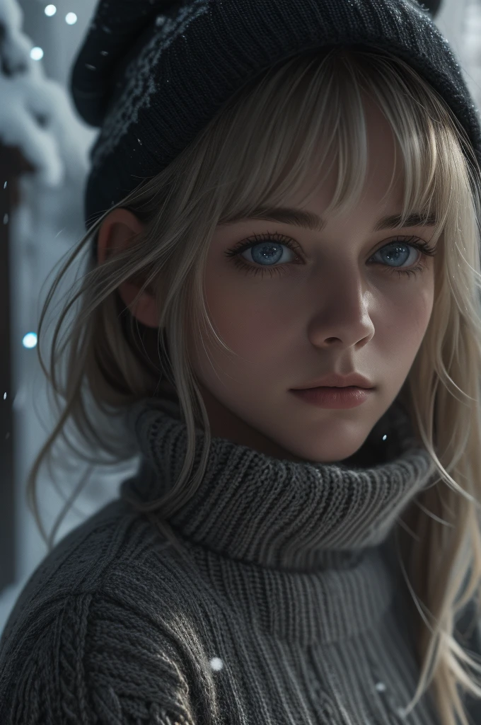 16 years old Meg Ryan, ultra-detailed Nordic eyes, ((bangs)), knit sweater, winter snow, (((masterpiece, ultra-detailed face))).