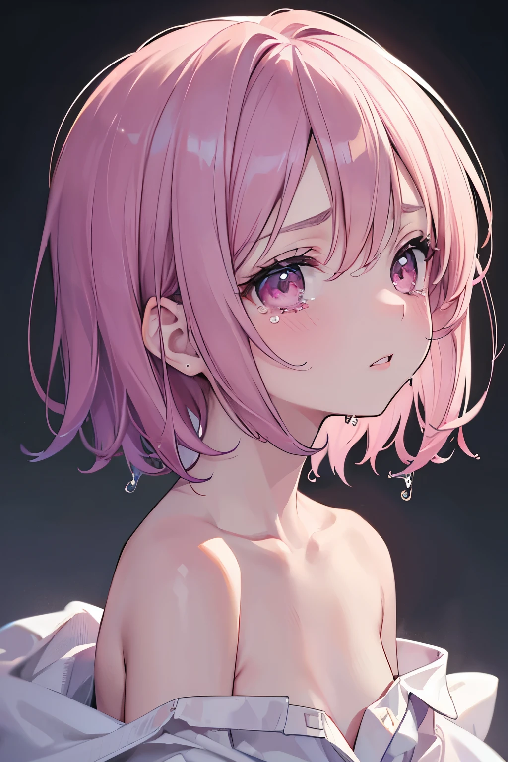 (From the side), Small breasts, Side bust, (flin chest), (Drooling), (Wet), (Expressionless), (tears), Looking_in_Audience, 10 years old fashion trendy beautiful beautiful beautiful girl, gentle and intractive Chinese beautiful girl, 10 years old, delicine and sexy collarbone, Attractive oval face, double eyelid, Clever pink eyes, Pink Lips, Small Nose, Exposing shoulders, Focus on the face, Chest close-up, Ultra-high resolution, Super Detail, 新鮮in印象的