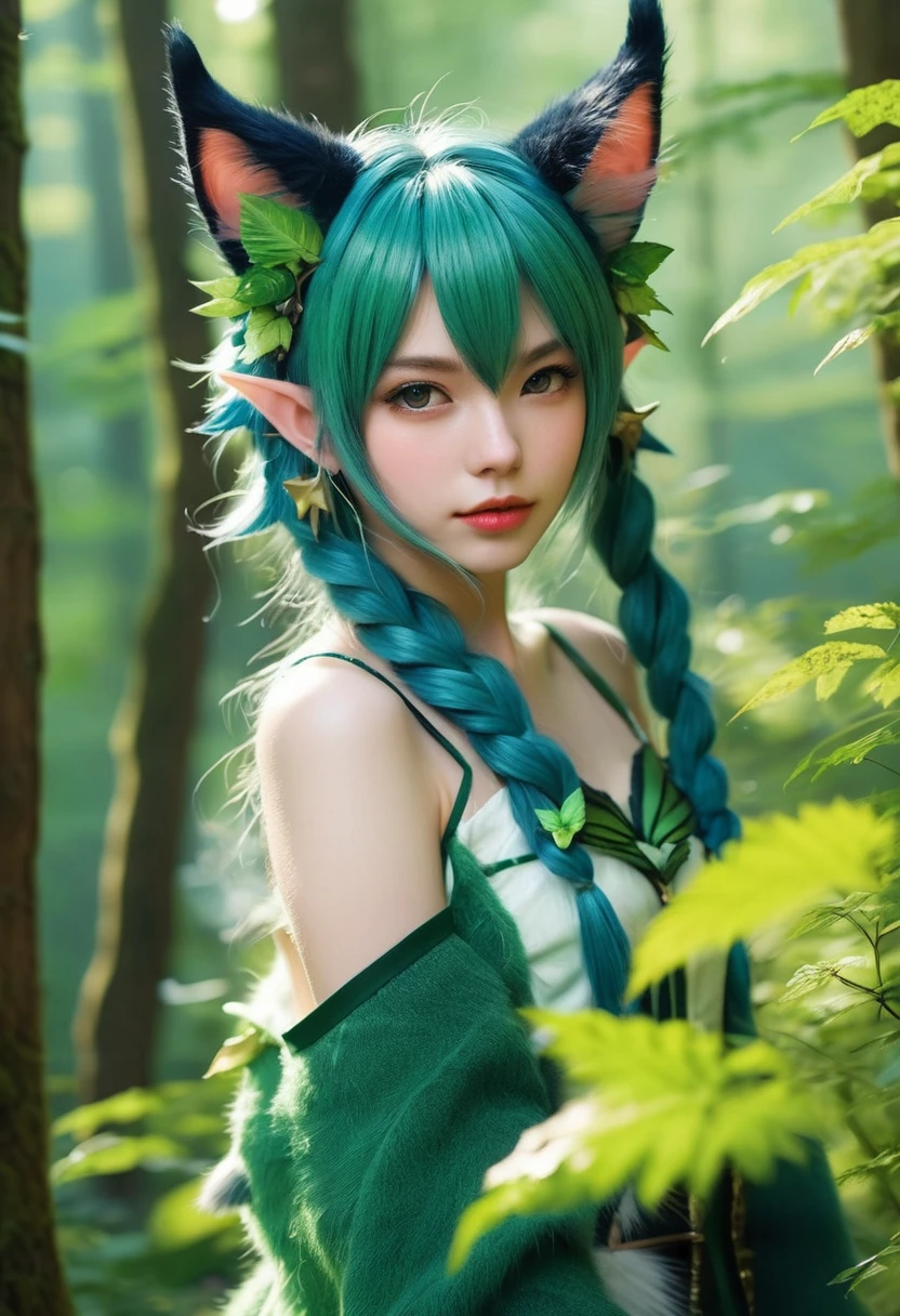 Monster Girl, Cat ear,20th Generation,forest,Fairy,Fairy,Fairyの羽,Realistic Women,cute
