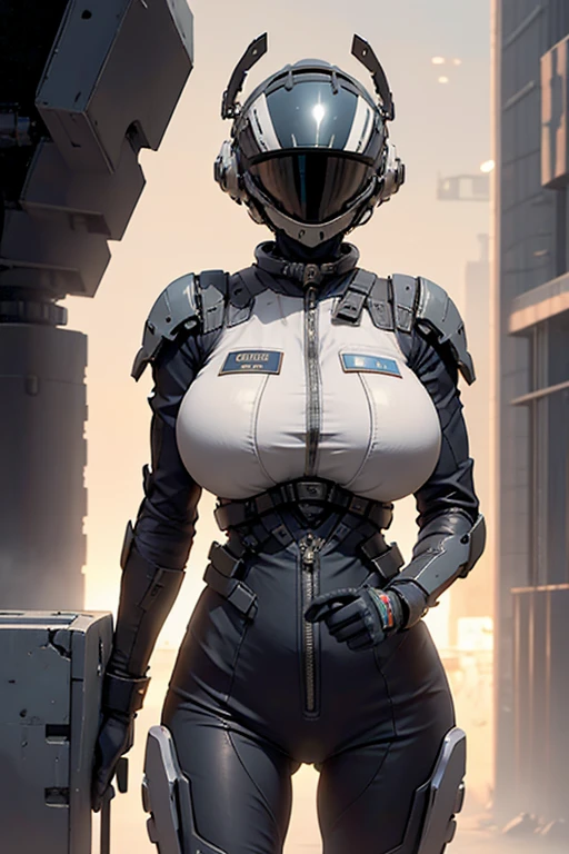 Woman in a space suit with huge breasts、A helmet with a vividly colored visor