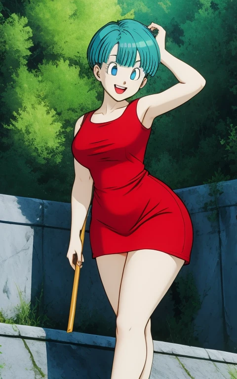 Art masterpiece, green hair girl, beautiful and perfectly detailed face with blue eyes smooth skin, slim and curvy body big round tits with slim waist wide hips legs spread, Nswf, shy smile, and wooden finish crossbar and environments with natural light