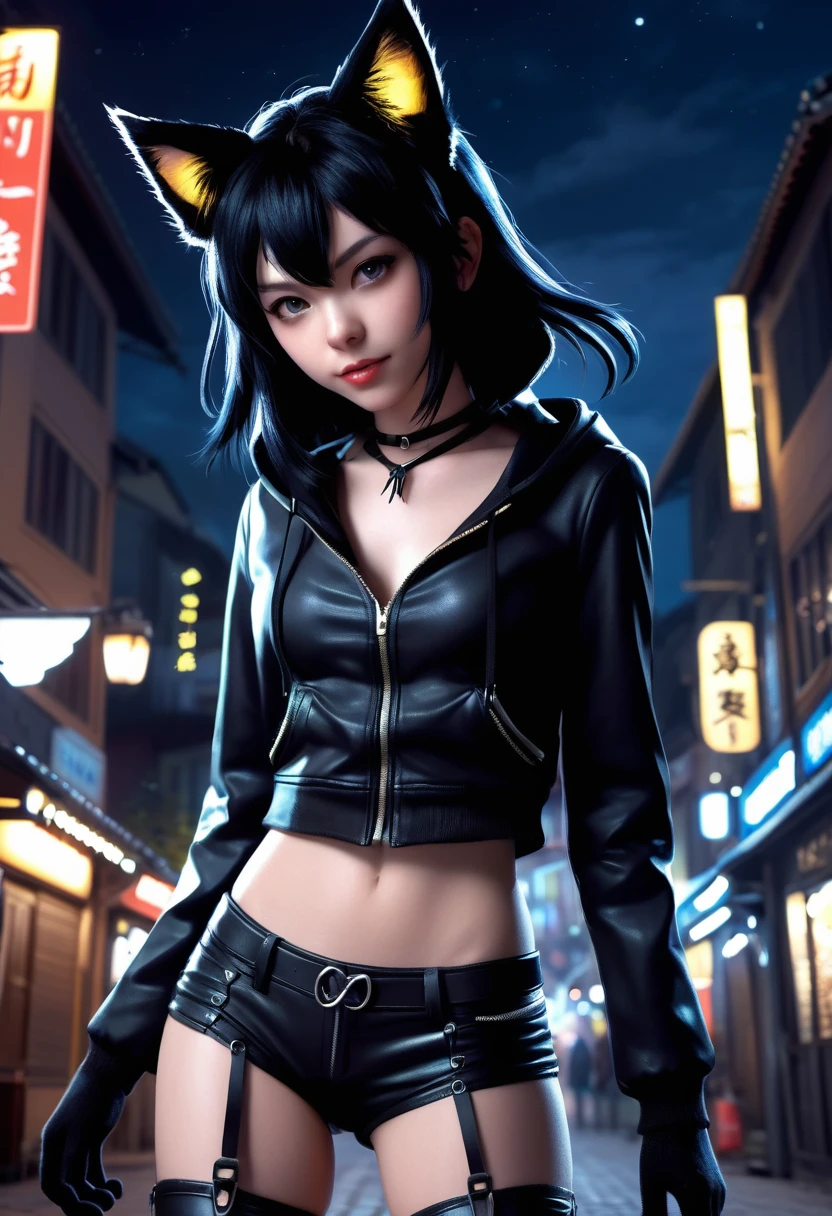 Monster Girl, Cat ear,20th Generation,Thief,Thief,Black Hair,night,Realistic Women,cute