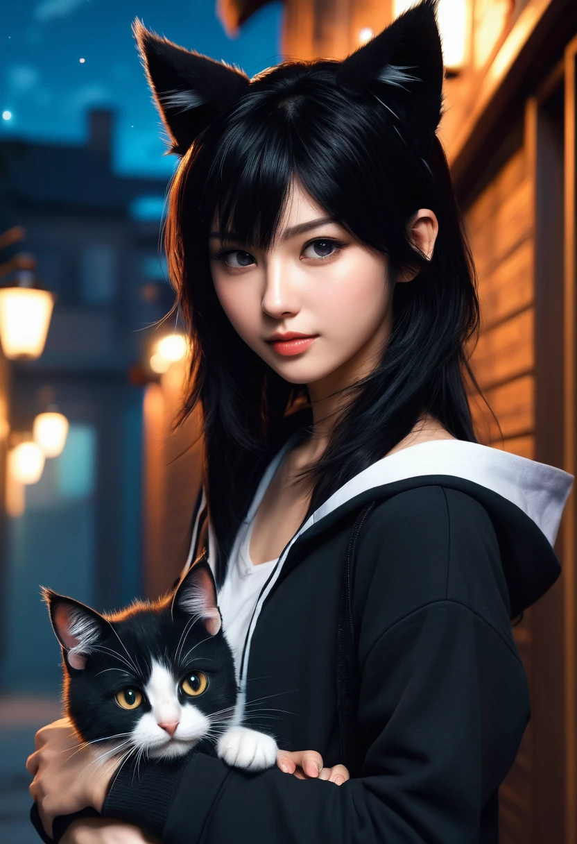 Girl, Cat ear,20th Generation,Thief,Thief,Black Hair,night,Realistic Women,cute