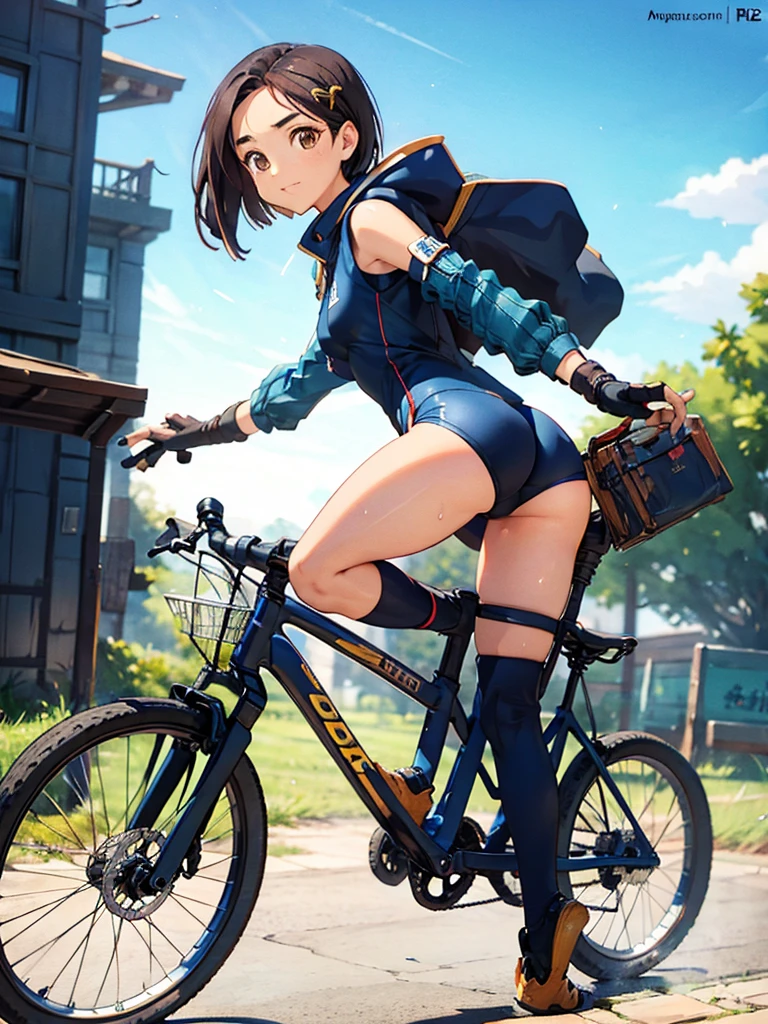 Rinwell,***1人,(masterpiece:1.2),(Highest quality),(Super detailed:1.2),(High resolution),(Highest quality),(An illustration),8k,Cinema Lighting,(Written boundary depth),(Sophisticated lighting:1.2),Rear view of a woman riding a bicycle,(Racing Suits),(Racing Gloves),((Looking Back)),((Butt)),(Sweat),(Hand,detailed,perfect,perfection,Hands),(riding bicycle)