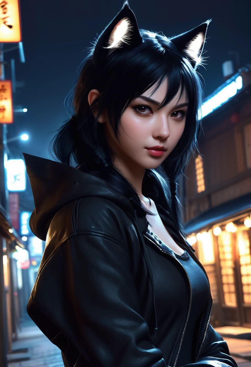 Girl, Cat ear,20th Generation,Thief,Thief,Assassin,assassin,Black Hair,night,Realistic Women,cute