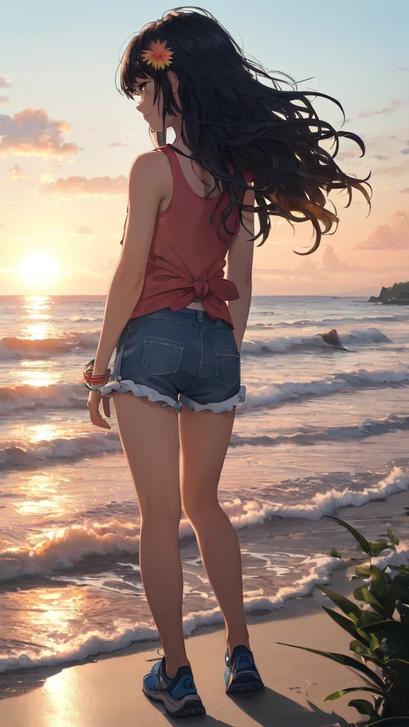 Beautiful girl undressing on the shores of the beach