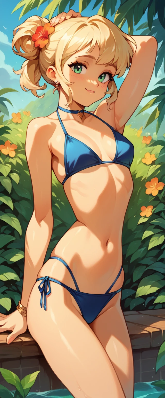masterpiece, best quality, ultra high res, beautiful detailed hair detailed face, perfect feminine face), con, Young girl, 8 years, bikini,