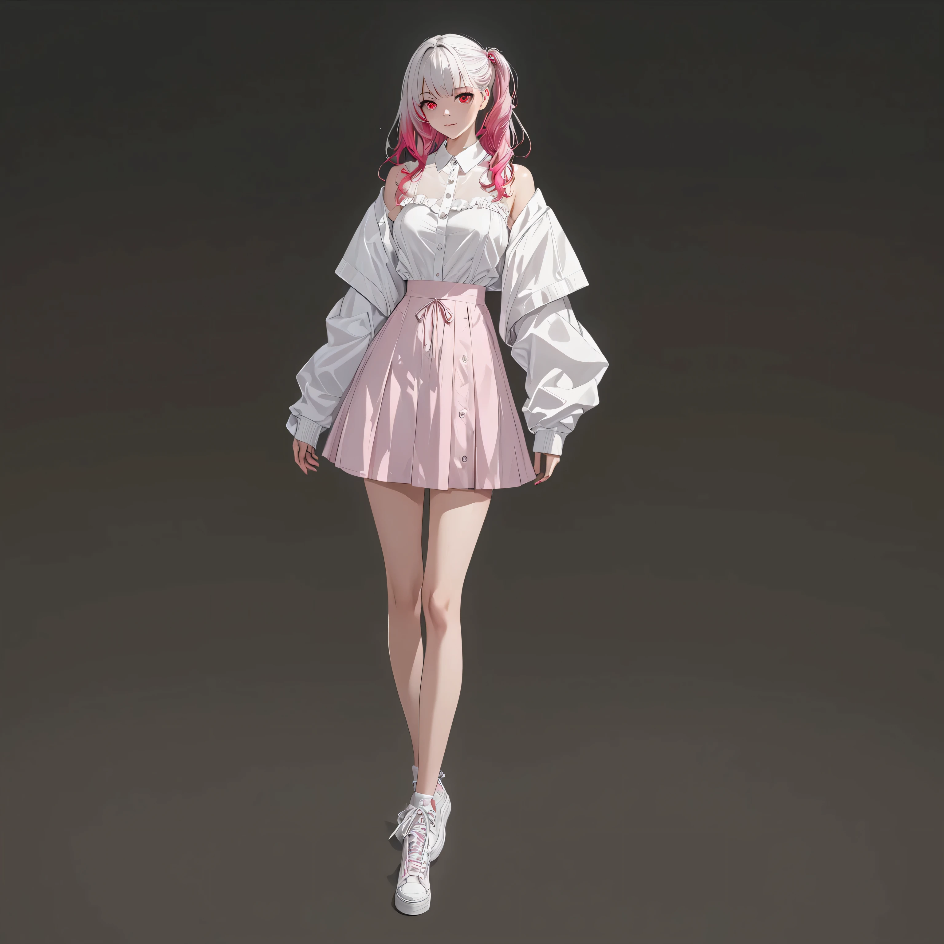 masterpiece, best quality, good quality, Highly detailed, shadowverse style, modern aesthethic, white hair with pink gradient hair, pink red eye,  girl, 