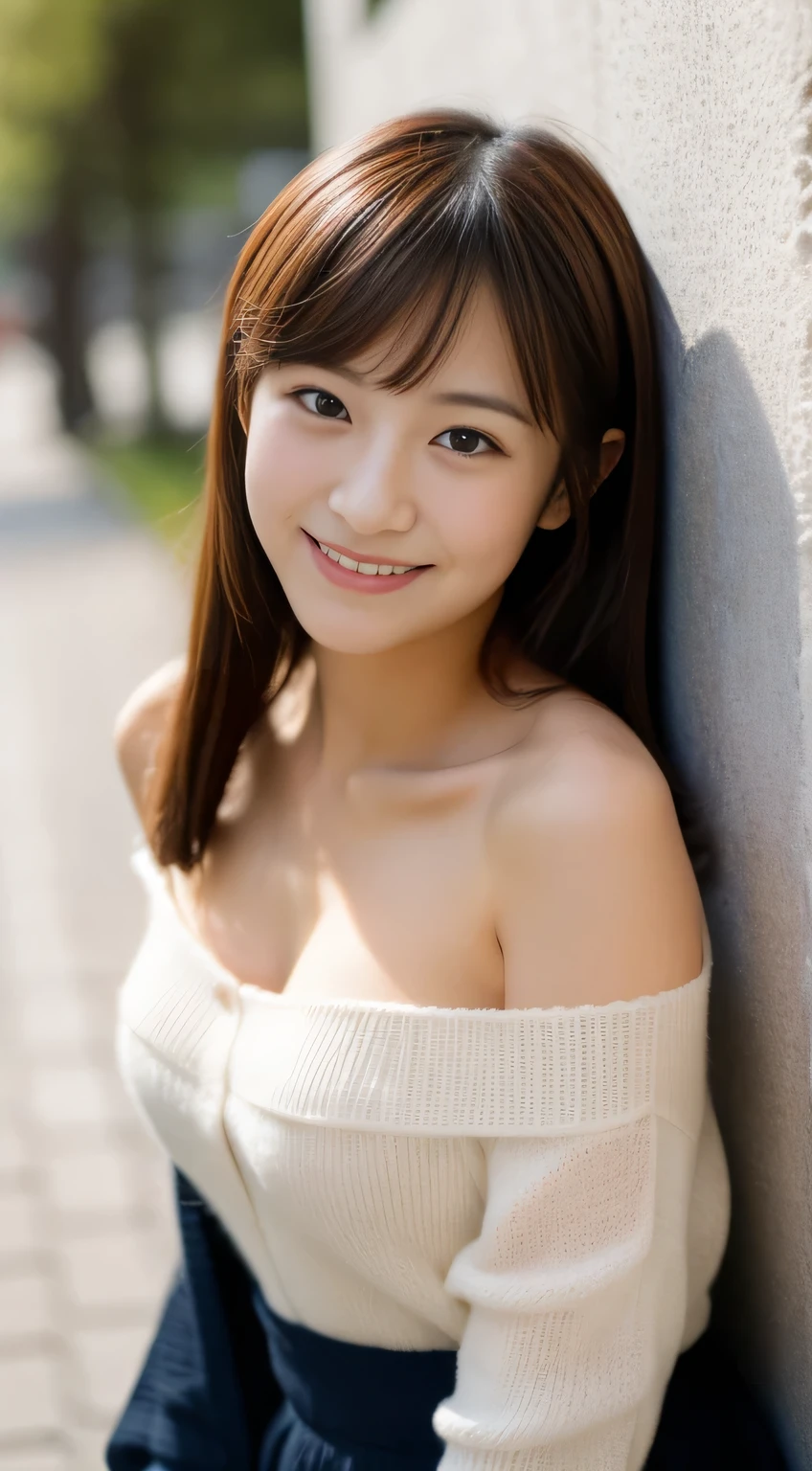 masterpiece,best quality,(Japanese girl),((Beautiful girl)),cleavage,(off shoulder:1.2),(perfect body beauty:1.2),(shy smile),from above