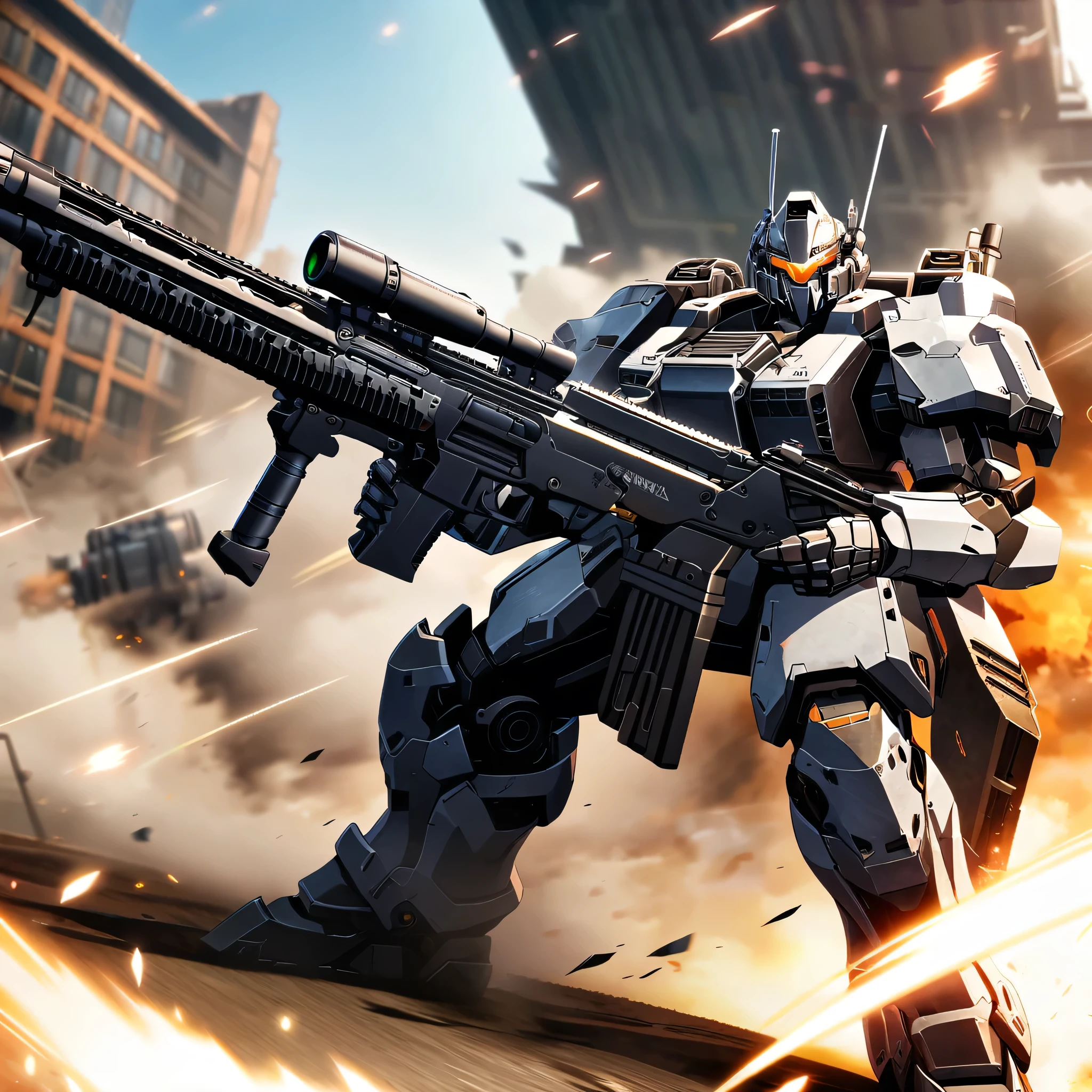 game cg, 8K, armored core style, huge rifle,