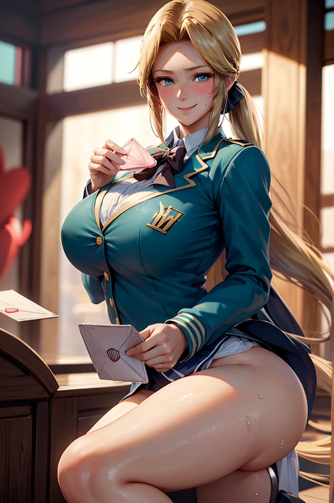 8k(high school girl:1.5),8k(uniform,blazer:1.5),woman,Huge breasts,Huge breasts Huge breasts,とても唇が赤いHuge breastsを強調,Big Ass,Narrow waistLong legs,Green Eyes,
Huge breasts,Huge breasts, Huge breasts,とても唇が赤いHuge breastsを強調,Big Ass,Narrow waist,Long legs,
Greenish blue eyes 8k( A relaxed smile:1.5)8k( Embarrassed smile:1.5)Anime-style face, good facial expression, splashing sweat 8k(handing over a love letter:1.5)