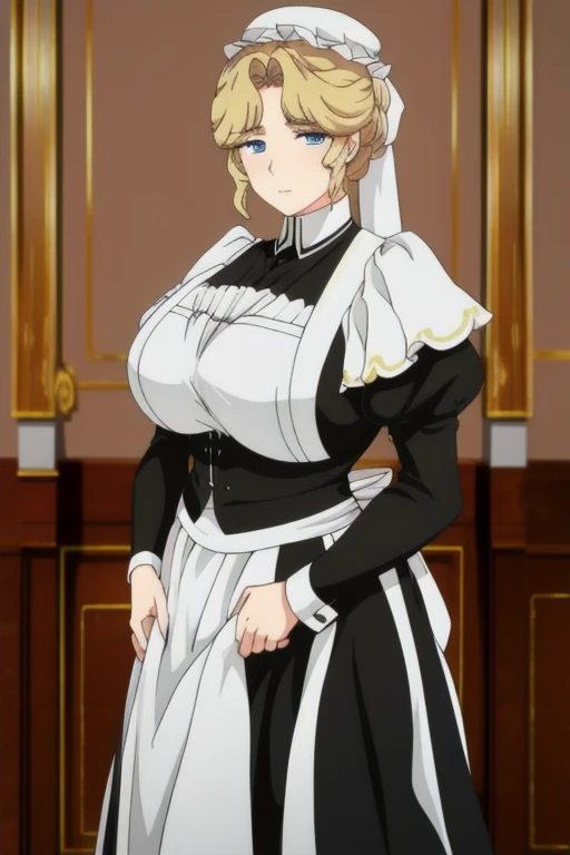 Maria_VM, huge_breasts, standing, solo, VIctorian_Maid_Uniform, masterpiece, best quality, detailed face, detailed eyes, highres,