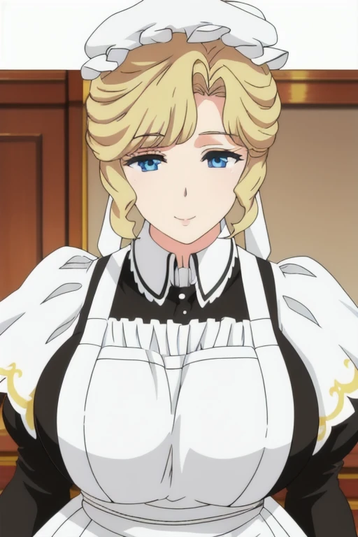 Maria_VM, huge_breasts, standing, solo, VIctorian_Maid_Uniform, masterpiece, best quality, detailed face, detailed eyes, highres,