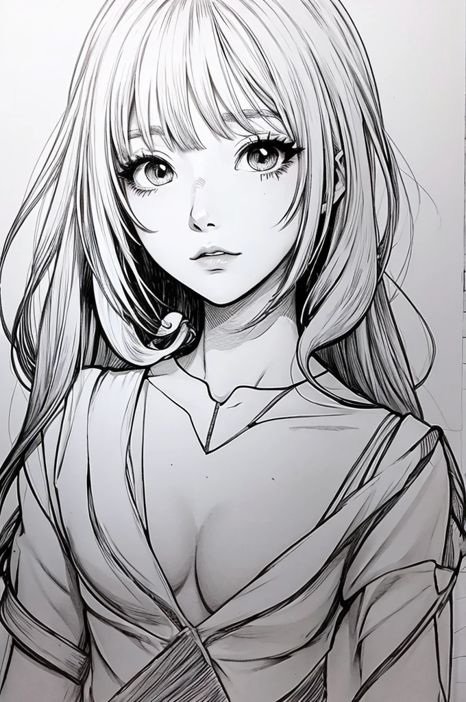 Bobbed girl anime line drawing