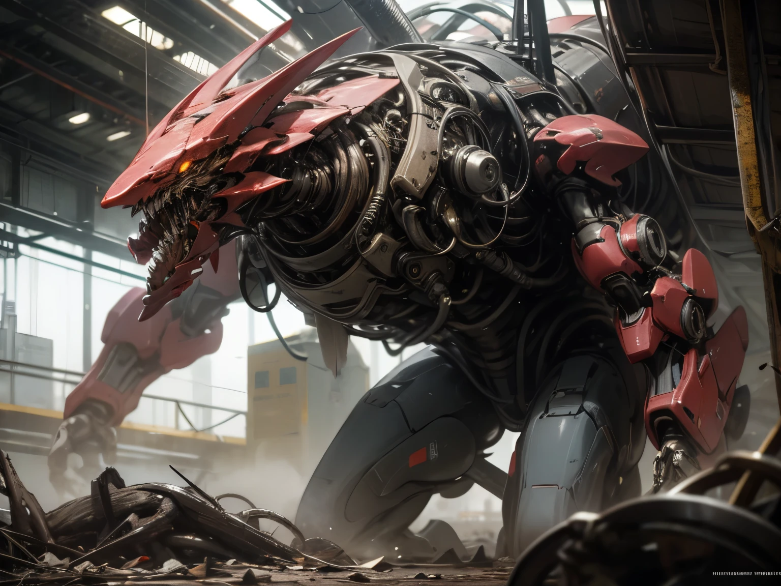 best quality, high resolution, ultra detailed, realistic, Mechanical creature, insectoid, bare parts, inorganic, disastrous, science fiction film, professional lighting,