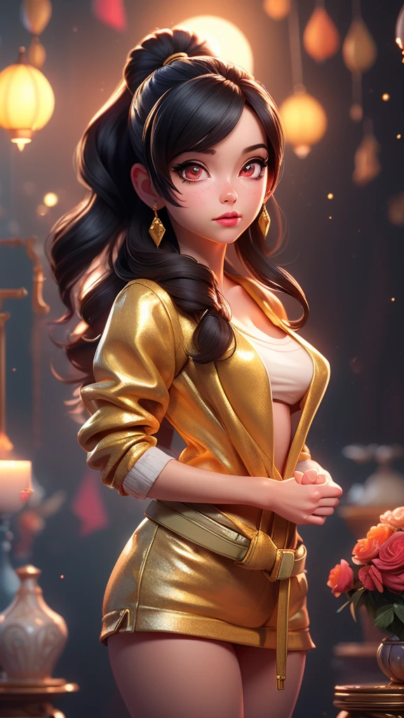 (photorealist:1.4),Best Quality,realist, masterpiece, an extremely delicate and beautiful, CG,extremely detailed ,High resolution, extremely detailed, 1 girl, Tifa_Lockhart,Beautiful detailed girl,Whole body, realist,japanese clothes, Beautiful detailed red eyes, light on the face, cinematic lighting,gold embroidered black jacket "sezkings",  