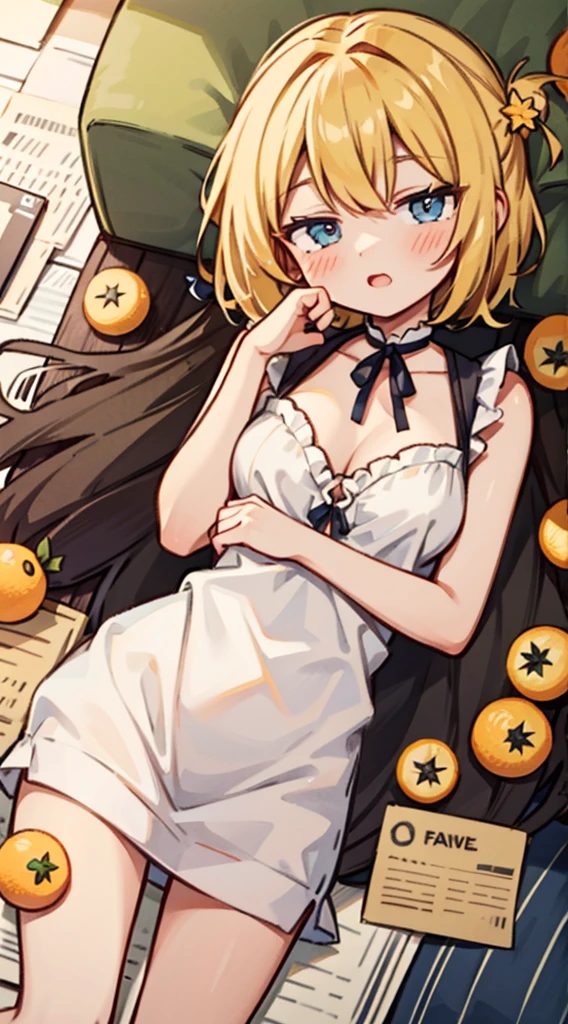 Female、clementine'deformation、fold both arms、Crazy Eyeouth closed、Anime Drawings、Cute、Blonde Hair、Deformation、Female Adventurer、Breast plate、Draw a dot in the center、ta-like, naked portrait, nude photography, shiny nipple, show armpit