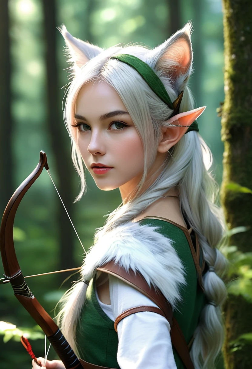 Girl, Cat ear,20th Generation,Elf,Archer,forest,Realistic Women,cute