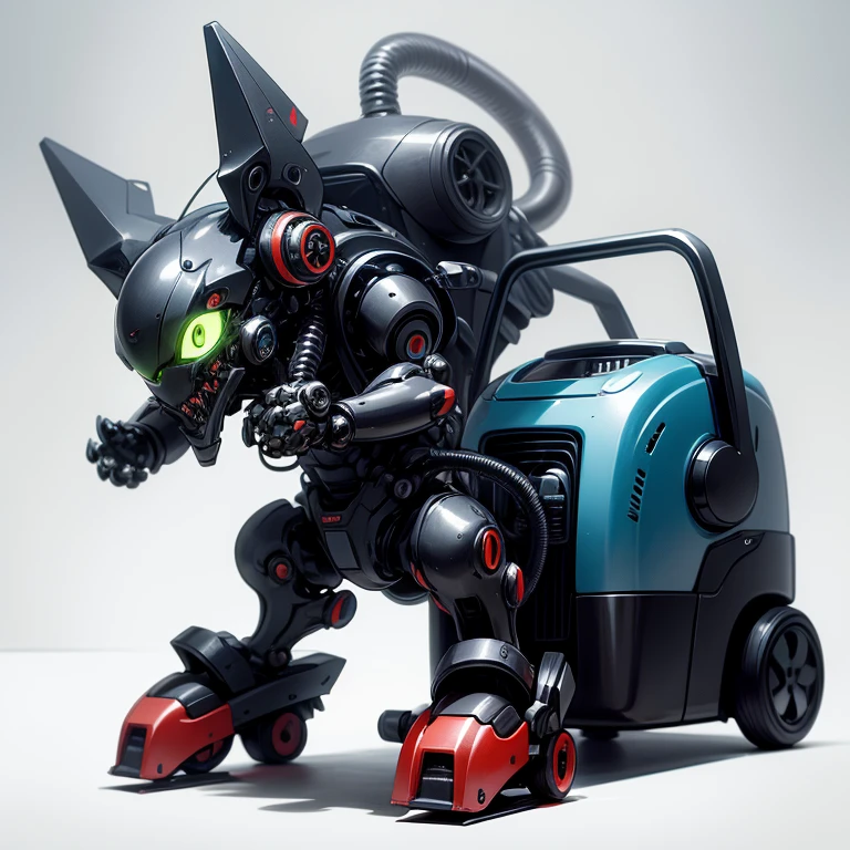 ultra-small deformation, Chibi Cute, Mechanical Creature, Creature shaped like a vacuum cleaner, High contrast and vivid color, simple background