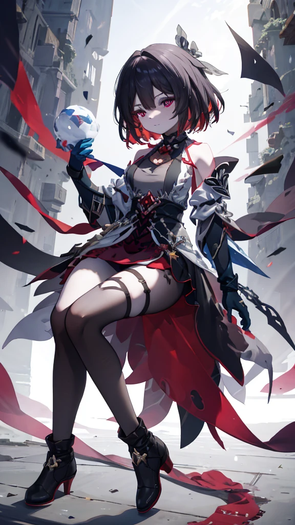 child,Clarity,high-definition,High Detail,Rich in details,transparent,纹理Clarity,beauty,grace,nature,Red eyes,long hair,Hoodie,Hair Bunch,Very long hair,((starchasm)),Long boots,Black pantyhose