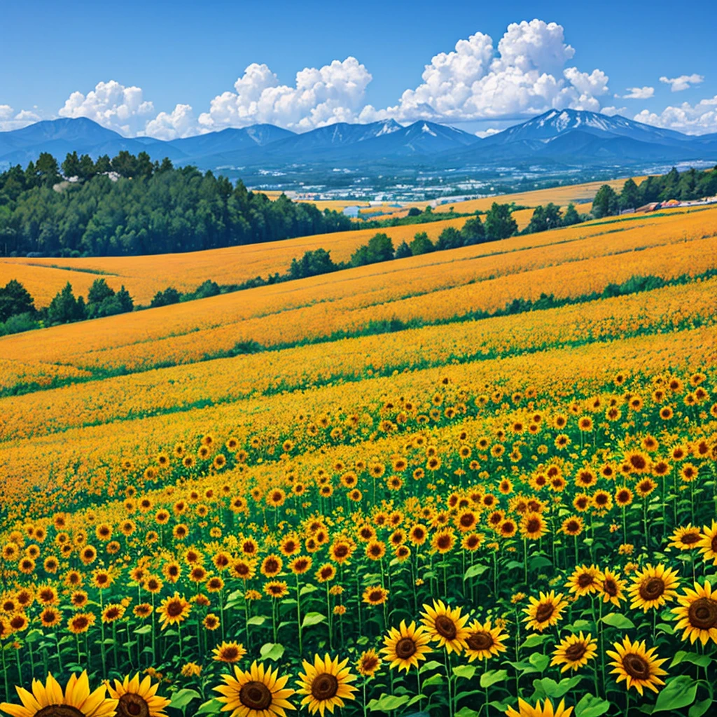 Nagano Prefecture, plateau, Sunflower field, Flower Field