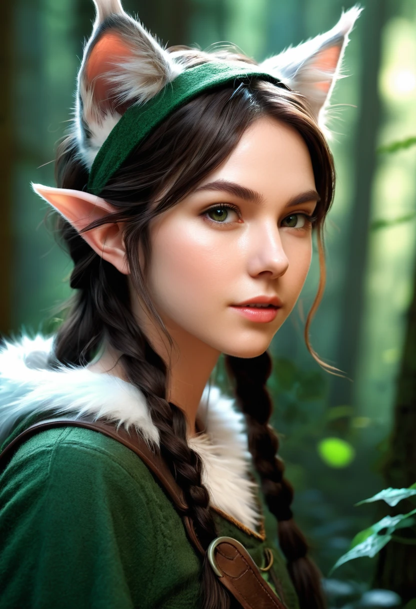 Girl, Cat ear,20th Generation,Elf,hunter,forest,Realistic Women,cute