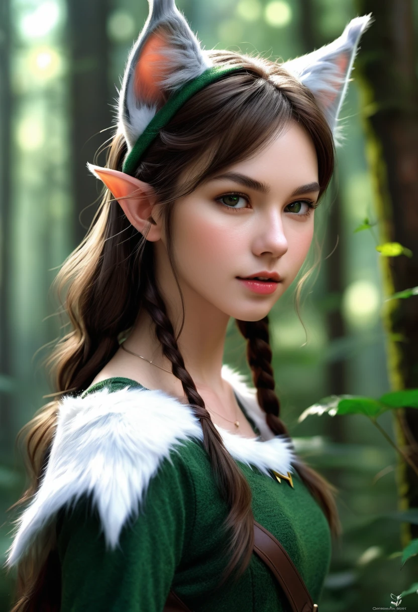 Girl, Cat ear,20th Generation,Elf,hunter,forest,Realistic Women,cute